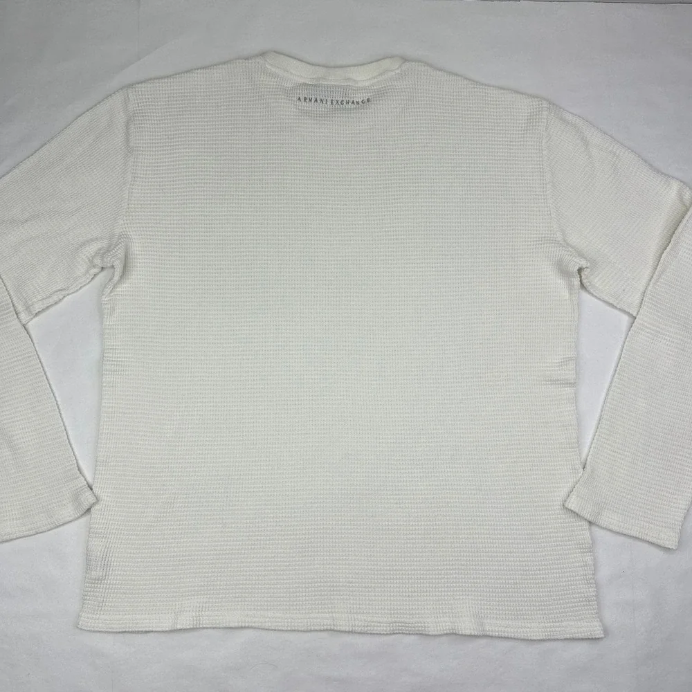 Armani Exchange Mens XXL White Waffle Knit Thermal Long Sleeve Shirt Logo Back